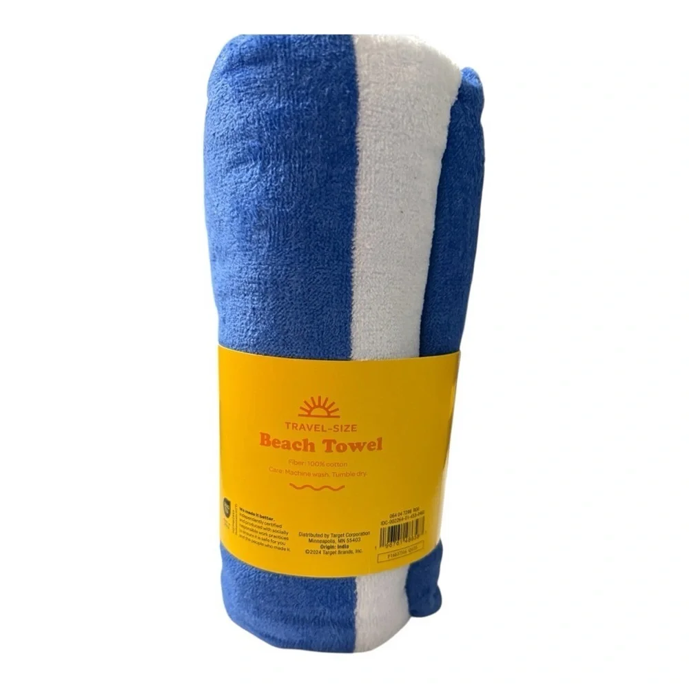 NWT Sun Squad Travel-Size Beach Towel – Blue & White Stripes